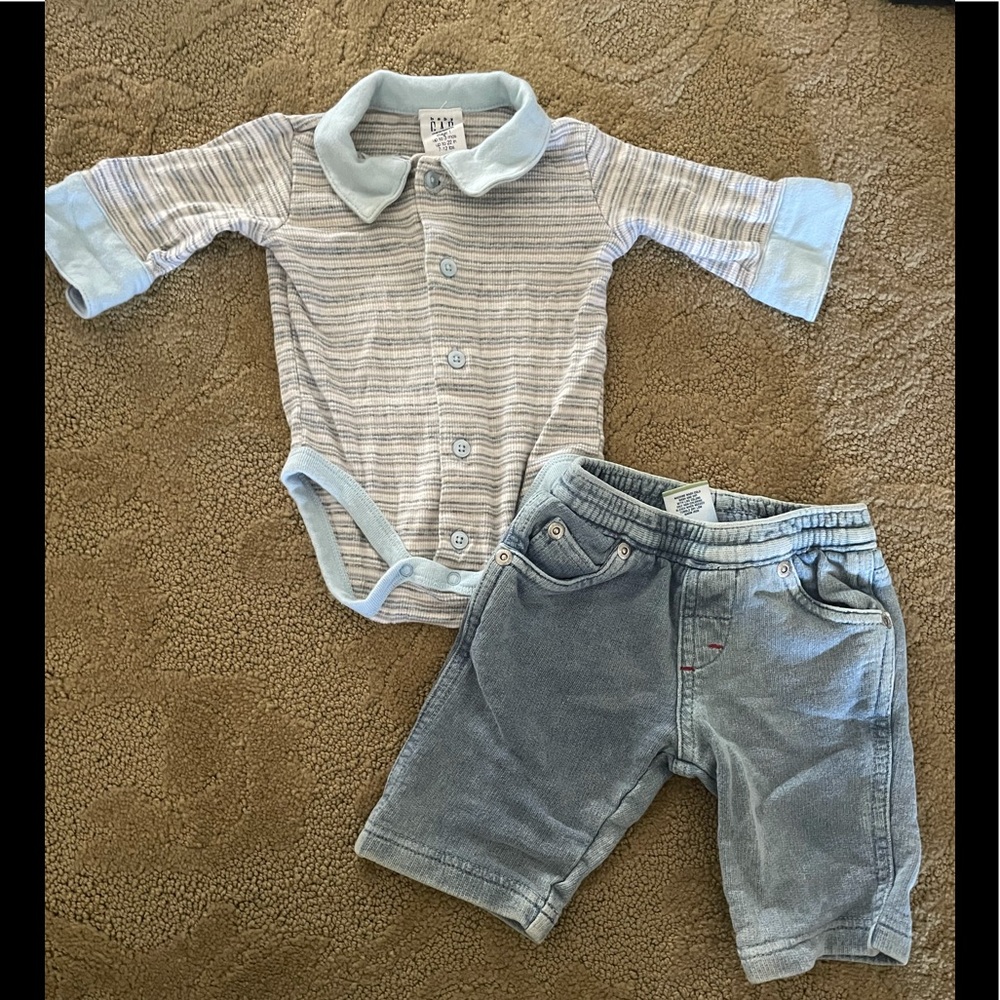GAP stripe top and jeans baby boy 0-3 months 100% cotton vintage - Picture 1 of 2